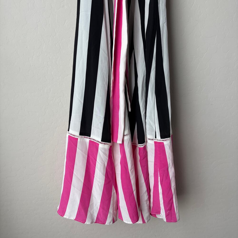We Are Leone Dress Silk Contrast Maxi Cardigan Striped Belted‎ Long Sleeve S/M - Picture 4 of 14